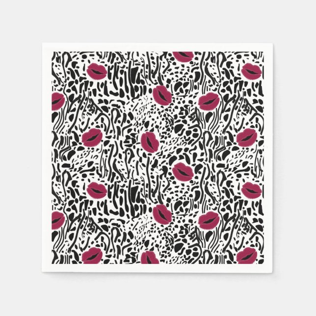 Modern Lipstick Lips B&W Pattern Napkin (Front)