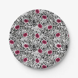 Modern Lipstick Lips B&W Pattern Paper Plate
