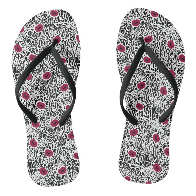 Modern Lipstick Lips B&W Pattern Thongs (Footbed)