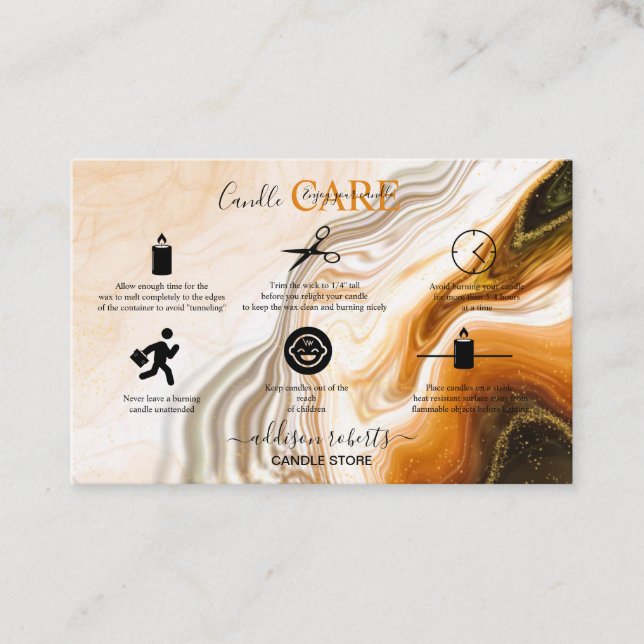 Modern Liquid Gold and Brown  Candle Care   Business Card (Front)