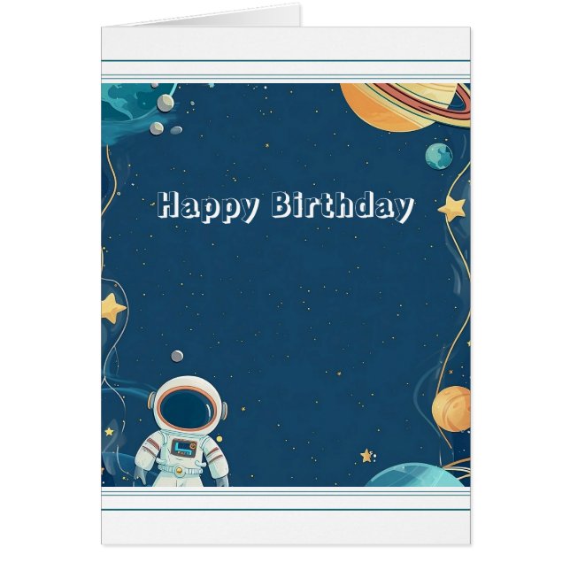 Modern Little Astronaut Greeting Card - Blue (Front)