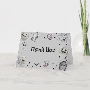 Modern Little Boo Boy Ghost Halloween Baby Shower Thank You Card