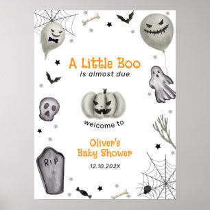 Modern Little Boo Ghost Boy Baby Shower Welcome  Poster