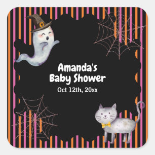 Modern Little Boo Ghost Cat Baby Shower  Square Sticker