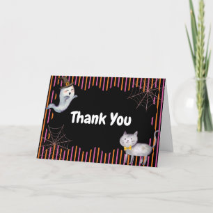 Modern Little Boo Ghost Cat Baby Shower Thank You Card