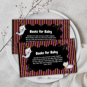 Modern Little Boo Ghost Cat Books For Baby Shower  Enclosure Card