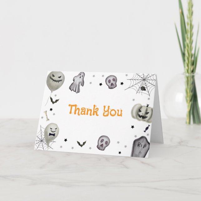 Modern Little Boo Ghost Halloween Boy Baby Shower  Thank You Card (Front)