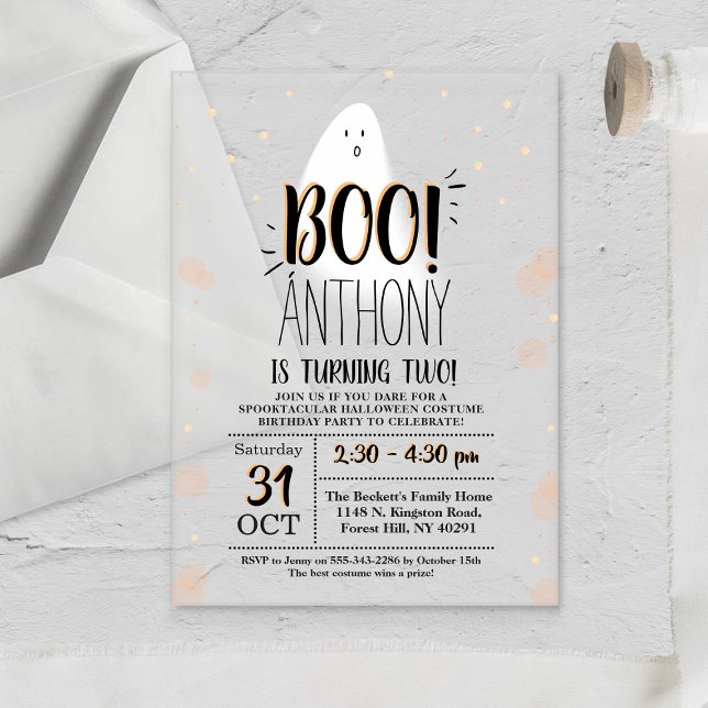 Modern Little Boo! Halloween 2nd Birthday Acrylic Invitations (Creator Uploaded)