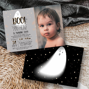 Modern Little Boo! Halloween 2nd Birthday Photo Invitation