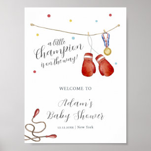Modern Little Champion Boxing Baby Shower Welcome Poster
