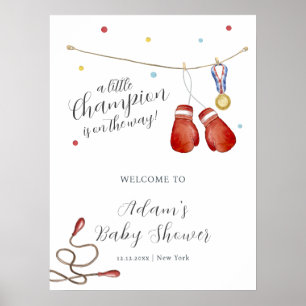 Modern Little Champion Boxing Baby Shower Welcome Poster