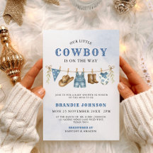 Modern Little Cowboy Blue Clothesline Baby Shower