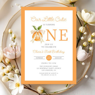 Modern Little Cutie Orange Citrus 1st Birthday Invitation