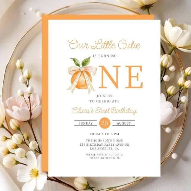Modern Little Cutie Orange Citrus 1st Birthday Invitation (Modern Little Cutie Orange Citrus 1st Birthday Invitation)