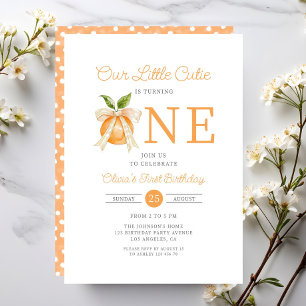 Modern Little Cutie Orange Citrus 1st Birthday Invitation