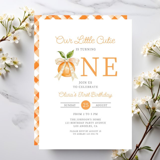 Modern Little Cutie Orange Citrus 1st Birthday Invitation (Modern Little Cutie Orange Citrus 1st Birthday Invitation)