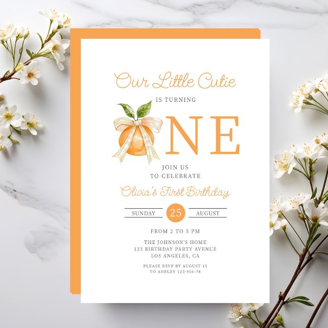 Modern Little Cutie Orange Citrus 1st Birthday Invitation (Modern Little Cutie Orange Citrus 1st Birthday Invitation)