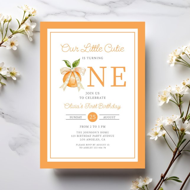 Modern Little Cutie Orange Citrus 1st Birthday Invitation (Modern Little Cutie Orange Citrus 1st Birthday Invitation)