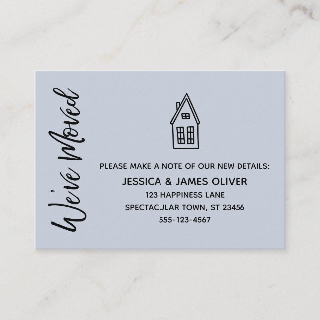 Modern, Little House "We've Moved" Dusty Blue Card (Front)