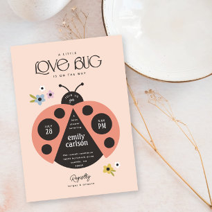 Modern Little Lady Love Bug Boho Pink Baby Shower Invitation