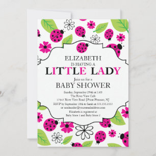 Modern Little Lady Pink Ladybug Baby Shower Invitation