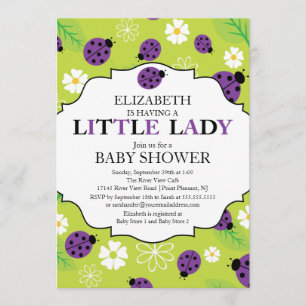 Modern Little Lady Purple Ladybug Baby Shower Invitation