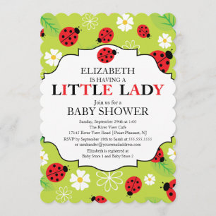 Modern Little Lady Red Ladybug Baby Shower Invitation