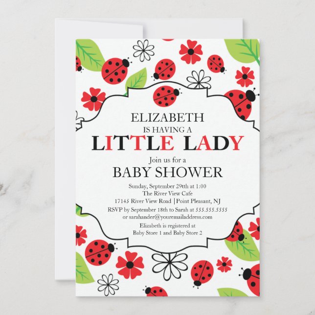 Modern Little Lady Red Ladybug Baby Shower Invitation (Front)