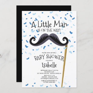 Modern  Little Man Moustache Baby Shower Invitation