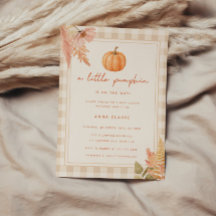 Modern "Little Pumpkin" Gingham Fall Baby Shower