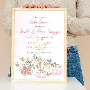 Modern Little Pumpkin Pink Greenery Baby Shower Invitation