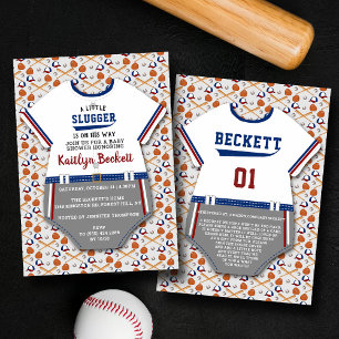 Modern "Little Slugger" Baseball Boys Baby Shower Invitation