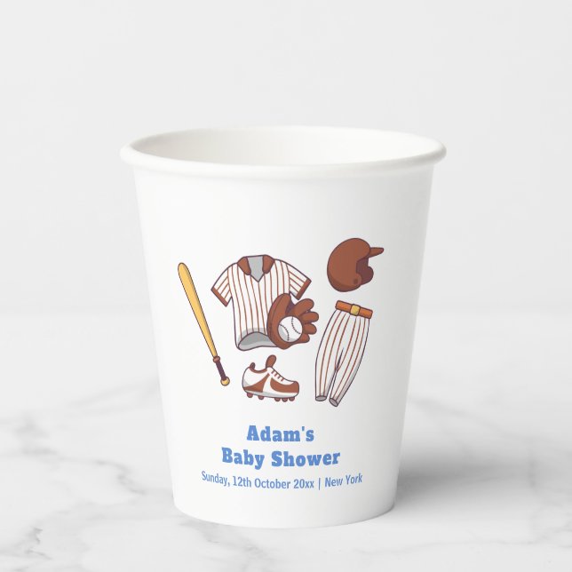 Modern Little Slugger Baseball Sport Baby Shower  Paper Cups (Front)