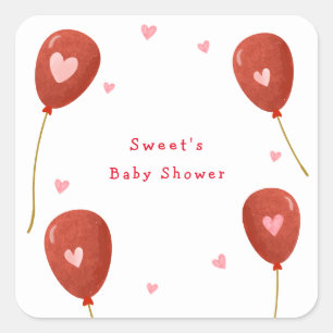 Modern Little Sweetheart Balloon Baby Shower Square Sticker