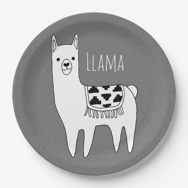 Modern Llama Sketch Baby Shower Paper Plate (Front)