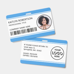 Modern Logo Barcode Light Blue Employee Photo ID Badge