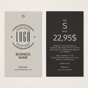 Modern logo beige gray clothing label hang tag 
