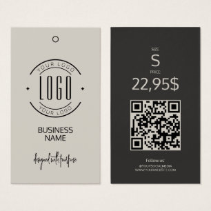 Modern logo beige gray QR code clothing hang tag 
