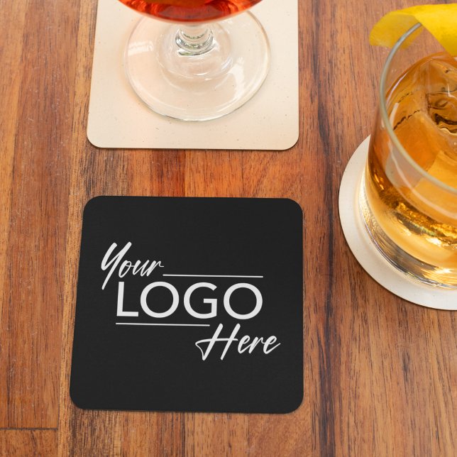 Modern Logo Black Square Paper Coaster (Creator Uploaded)
