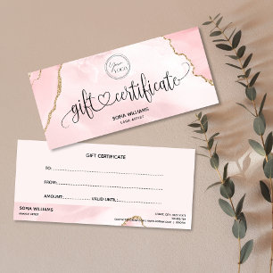 Modern Logo Blush Pink Agate Certificate Gift Card