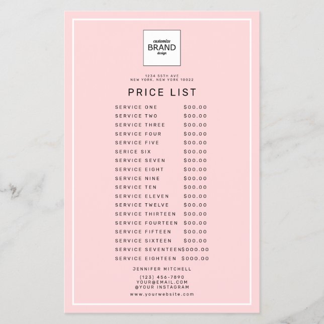 Modern Logo Blush Pink Beauty Price Service List  Flyer (Front)