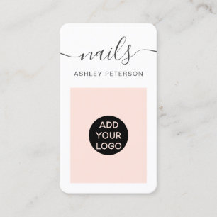 Modern logo blush pink nails technician script business card