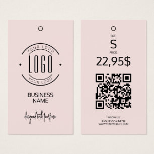 Modern logo blush pink QR code clothing hang tag 
