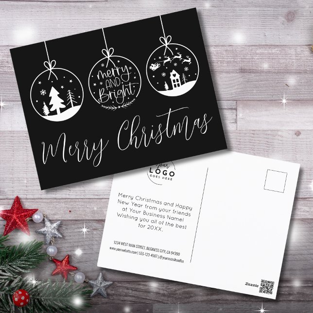 Modern Logo Business Christmas Holiday Postcard (Modern Business Ornaments Christmas Holiday Postcard)
