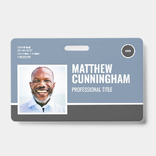 Modern Logo Employee Photo Name Barcode Horizontal ID Badge