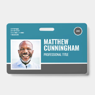 Modern Logo Employee Photo Name Barcode Horizontal ID Badge