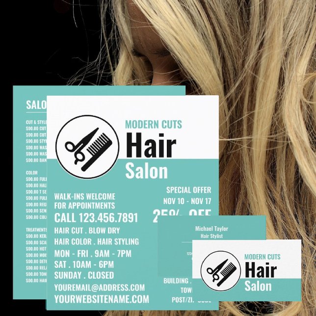 Modern Logo, Hair Stylist, Hair Salon Advert Flyer (Creator Uploaded)