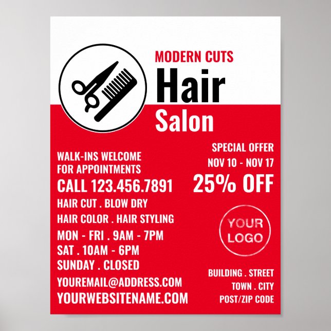 Modern Logo, Hair Stylist, Hair Salon Advert Poster (Front)