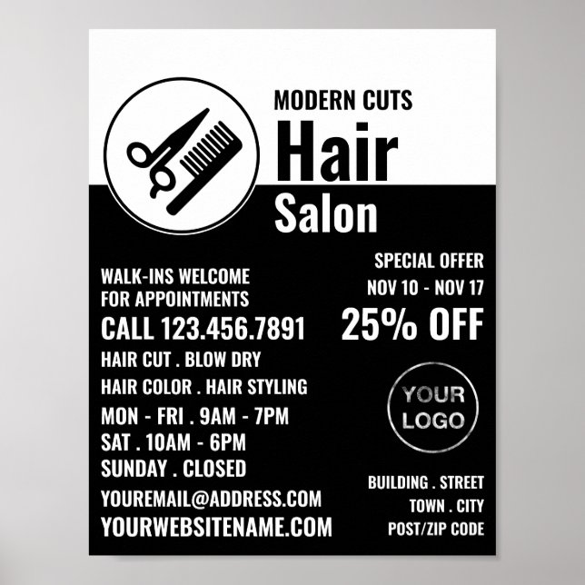 Modern Logo, Hair Stylist, Hair Salon Advertising Poster (Front)