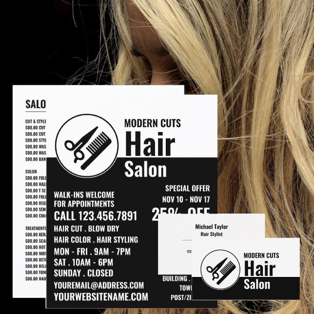 Modern Logo, Hair Stylist, Hair Salon Business Card (Creator Uploaded)